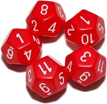 12 Sided Number Dice 0-10 & Joker 18mm (Set 10)