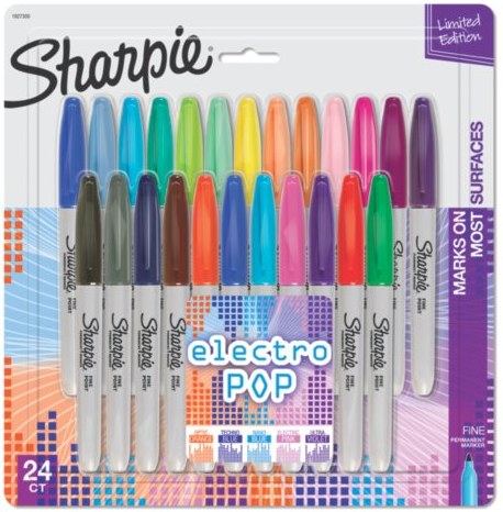 Electro Pop Sharpie Permanent Markers Fine Bullet Tip (Pack 24)