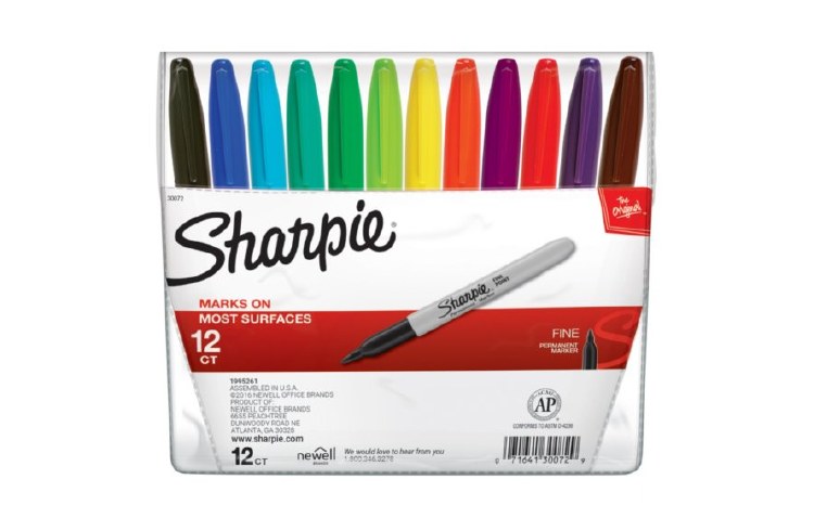 Assorted Colour Sharpie Permanent Markers Fine Bullet Tip (Pack12)