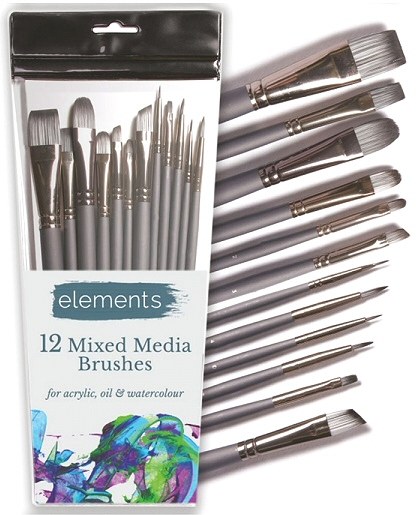 Elements Long Handle Mixed Media Brushes (Set 12)