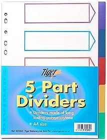 5 Part Plastic Subject Dividers