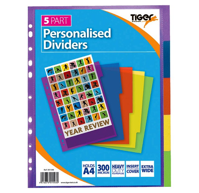 5 Part Plastic Personalised Subject Dividers