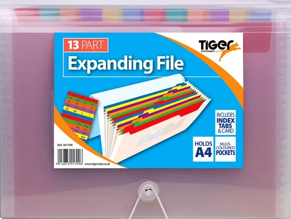 A4+ Rainbow Plastic Expanding File 13 Pocket
