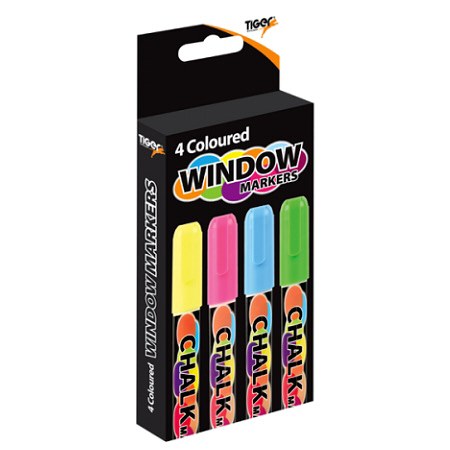 Tiger Window Chalk Markers Assorted Colours (Pack 4)