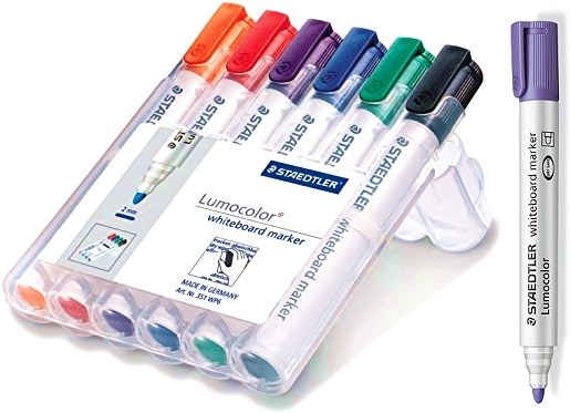 Staedtler Teachers Whiteboard Markers Bullet Tip Assorted Colours (Box 6)