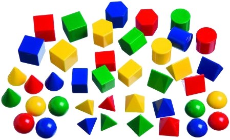 3D Plastic Mini Geometric Solids 2.5cm (10 Shapes, 4 colours, Set 40)