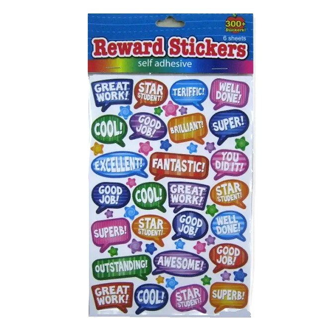 Praise Word Reward & Mini Star Stickers Assorted Colours (300+ stickers)