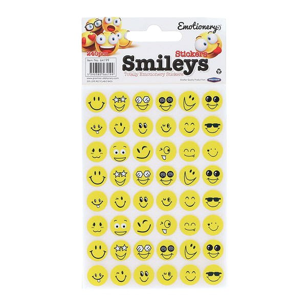 Smiley Face Stickers Yellow 12mm (Pack 240)