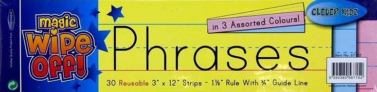 Dry-Wipe Phrase Strips 3" x 12" Assorted Colours (Pack 30)
