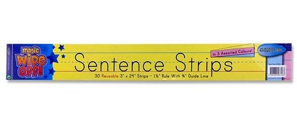 Dry-Wipe Sentence Strips 3" x 24" Assorted Colours (Pack 30)