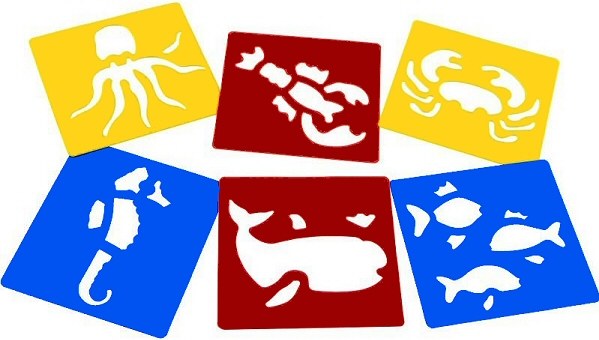 Washable Stencils Sea Life 14.5cm x 15cm (Pack 6)