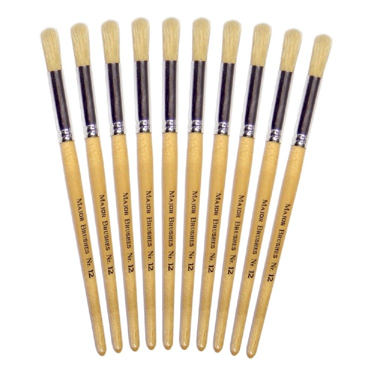Hog Hair No. 12 SHORT Handle Brushes (Pack 10)