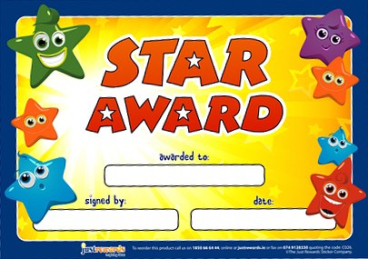 A5 Reward Certificates "Star Award" (Pack 20)