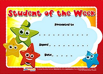 A5 Reward Certificates "Student of the Week" (Pack 20)