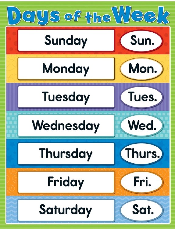 Days of the Week Chart