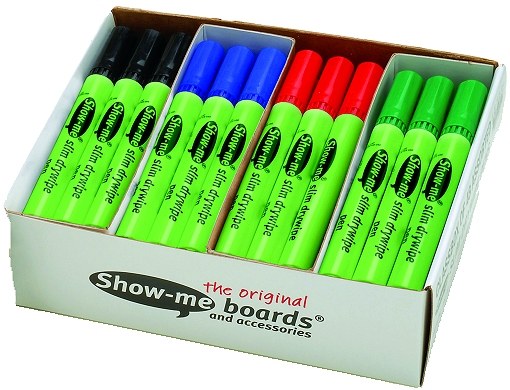 Show-me Pupils Whiteboard Pens MEDIUM Tip 4 Assorted Colours (Box 48)
