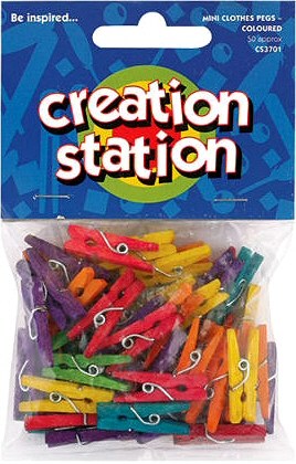 Mini Clothes Pegs Assorted Colours (Pack 50)