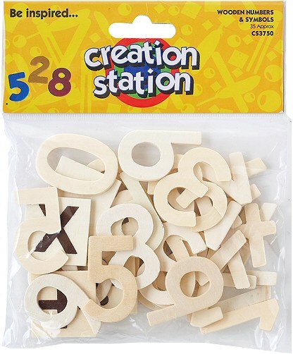Wooden Numbers & Symbols 45mm (Pack 35)