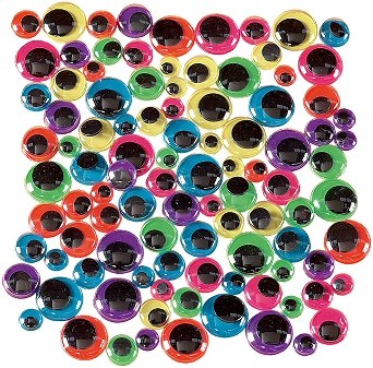 Wiggly Eyes Coloured Backs & Black Centres Assorted Sizes (Pack 500)