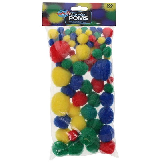 Pom Poms Assorted Colours 15-40mm (Pack 100)