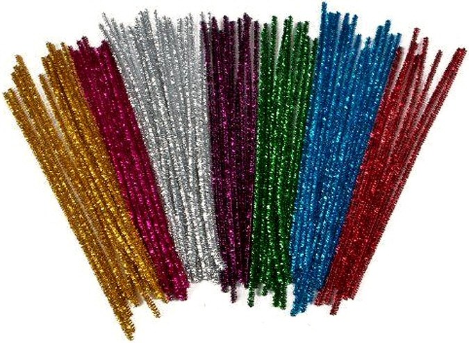 Tinsel Pipe Cleaners 12" Assorted Colours (Pack 100)
