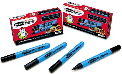 Show-me Pupils Whiteboard Pens FINE Tip Black (Box 10)