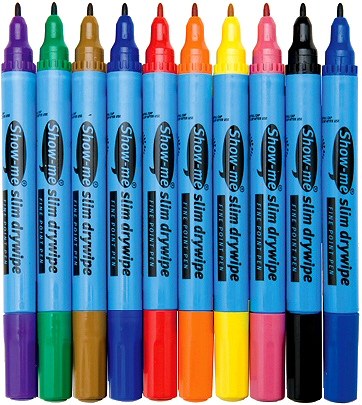 Show-me Pupils Whiteboard Pens FINE Tip 8 Assorted Colours (Box 50)