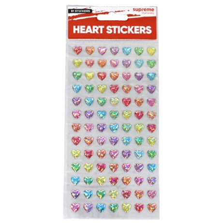Mini Sparkle 3D Heart Stickers 9mm Assorted Colours (Pack 91)
