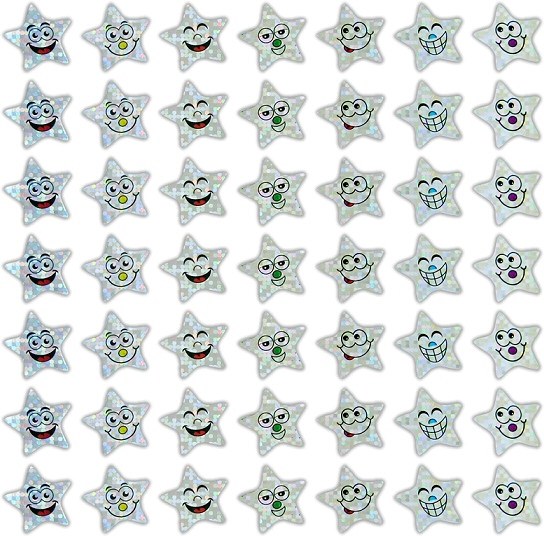Sparkling Silver Smiley Face Star Stickers 18mm (245 stickers)