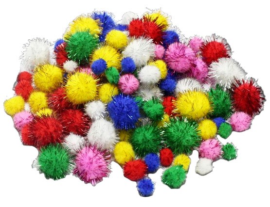 Glitter Pom Poms Assorted Colours 15, 20 & 30mm (Pack250)