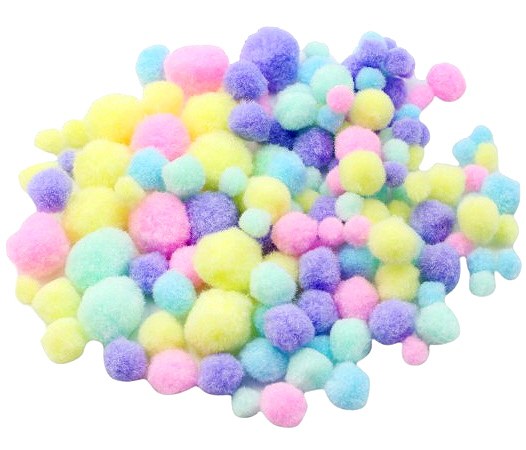 Pom Poms Assorted Pastel Colours 15, 25 & 35mm (Pack 300)