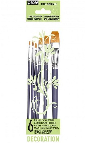 Pebeo Flat Short Handle Brushes (Set 6)