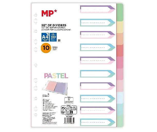 MP* 10 Part Pastel Plastic Subject Dividers