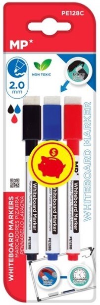 MP* Pupils Whiteboard Markers with Eraser Assorted Colours (Pack 3)