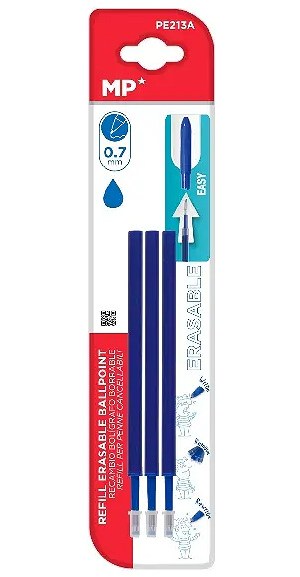 MP* Eraseable Roller Ball Pen Refills Blue (Pack 3)
