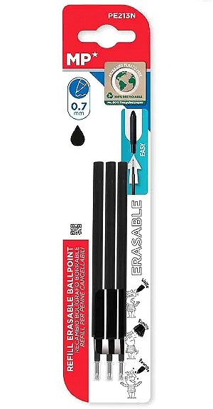 MP* Eraseable Roller Ball Pen Refills Black (Pack 3)