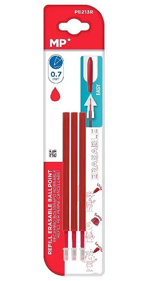 MP* Eraseable Roller Ball Pen Refills Red (Pack 3)
