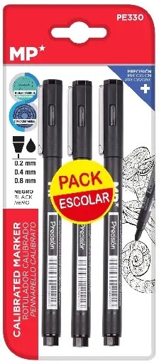MP* Black Fibre Tip Pens 0.2, 0.4, 0.8 (Pack 3)