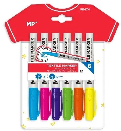 MP* Textile Markers Assorted Colours (Pack 6)
