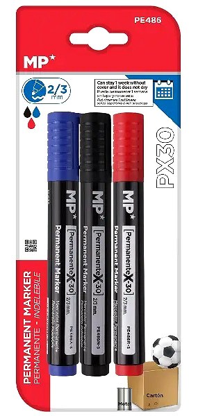 MP* Permanent Markers Bullet Tip Assorted (Pack 3)