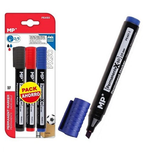 MP* Permanent Markers Chisel Tip Assorted (Pack 3)