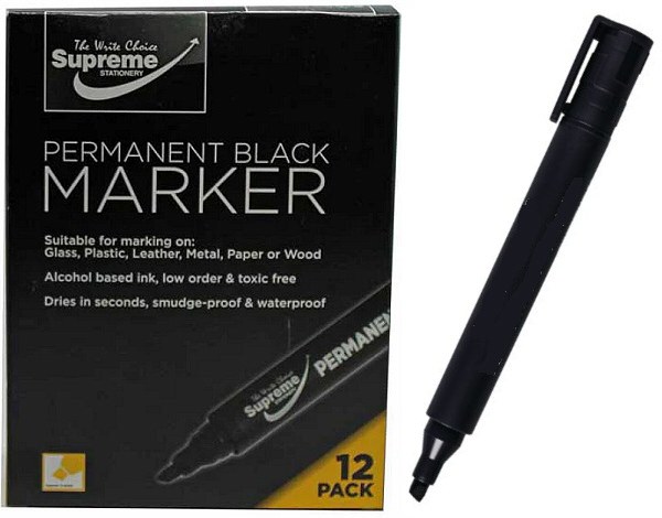 Supreme Permanent Markers Chisel Tip Black (Box 12)