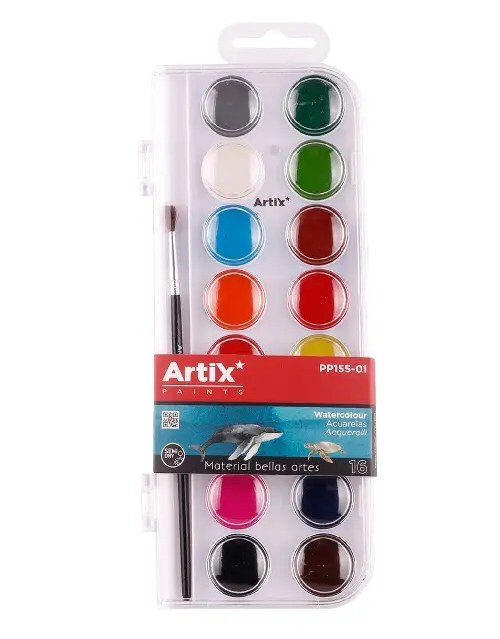 Artix Water Colour Palette & Brush - 16 Colours