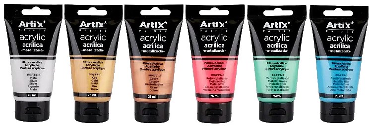 Artix* Acrylic Paint Assorted Metallic Colours 75ml (Set 6)