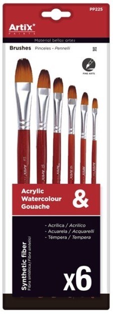 Artix Long Handle Synthetic Fibre Mixed Media Brushes (Set 6)