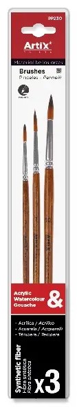 Artix Long Handle Synthetic Fine Mixed Media Brushes (Set 3)