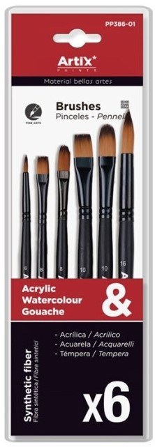 Artix Short Handle Synthetic Assorted Professional Brushes (Set 6)