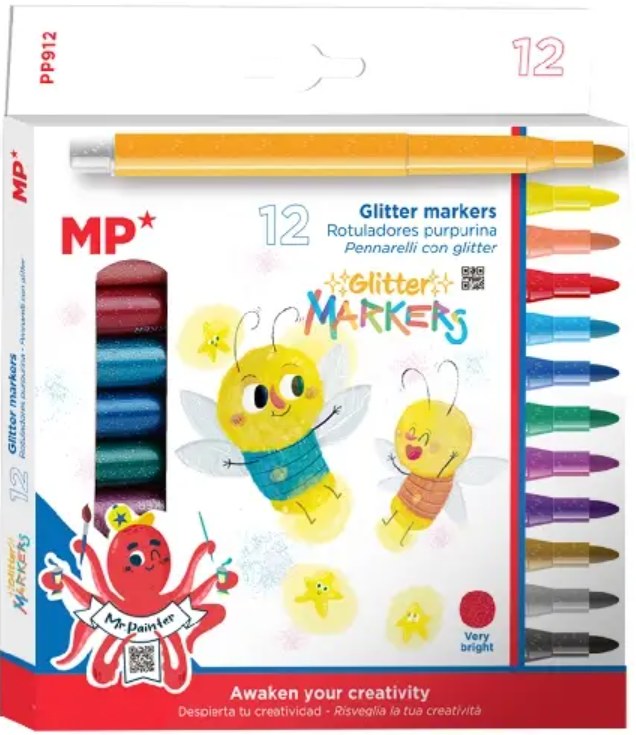 MP* Jumbo Glitter Colouring Markers (Pack 12)