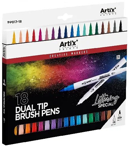 Artix* Dual-Tip Brush Pens 0.4mm & 3.5mm (Pack 18)