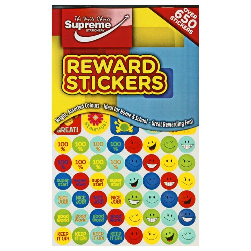 Reward & Smiley Stickers Pad Assorted Styles & Sizes 25mm & 16mm (650+ stickers)